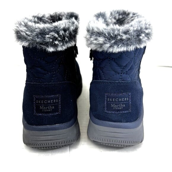 NEW Skechers Martha Stewart Easy Going Bootie Boots Womens 9 Navy Blue Faux Fur - Picture 2 of 8